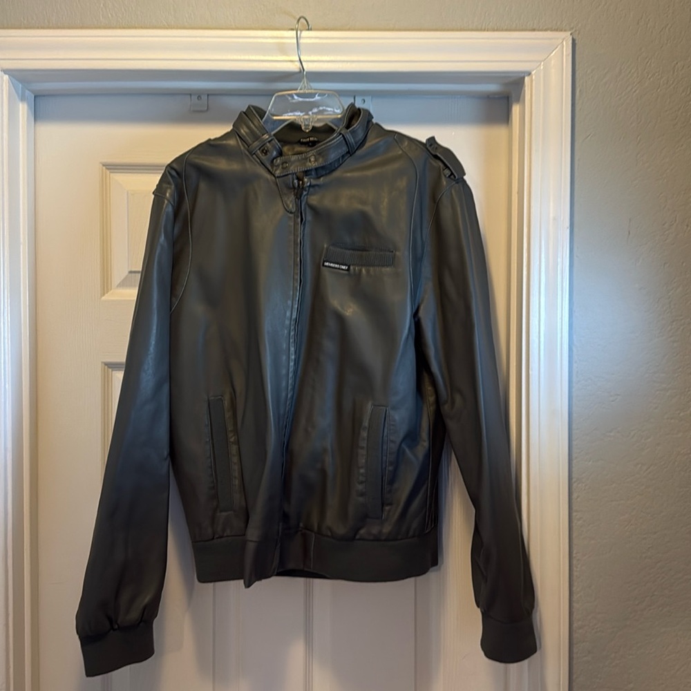 Members Only Men’s L Grey Faux Leather Jacket